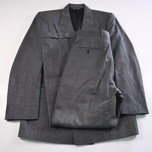 Vtg USA Made 40L 36x32 Gray Birdseye Flannel Double Breasted Slim Mens Suit